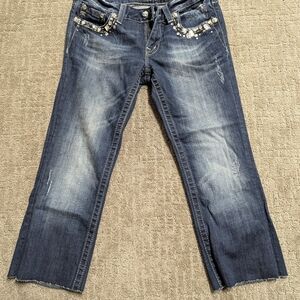 Miss Me Blue Cropped Jeans with Distressed Look